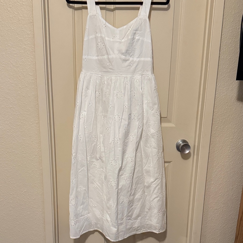 J. Crew White Embroidered Eyelet Midi Dress
